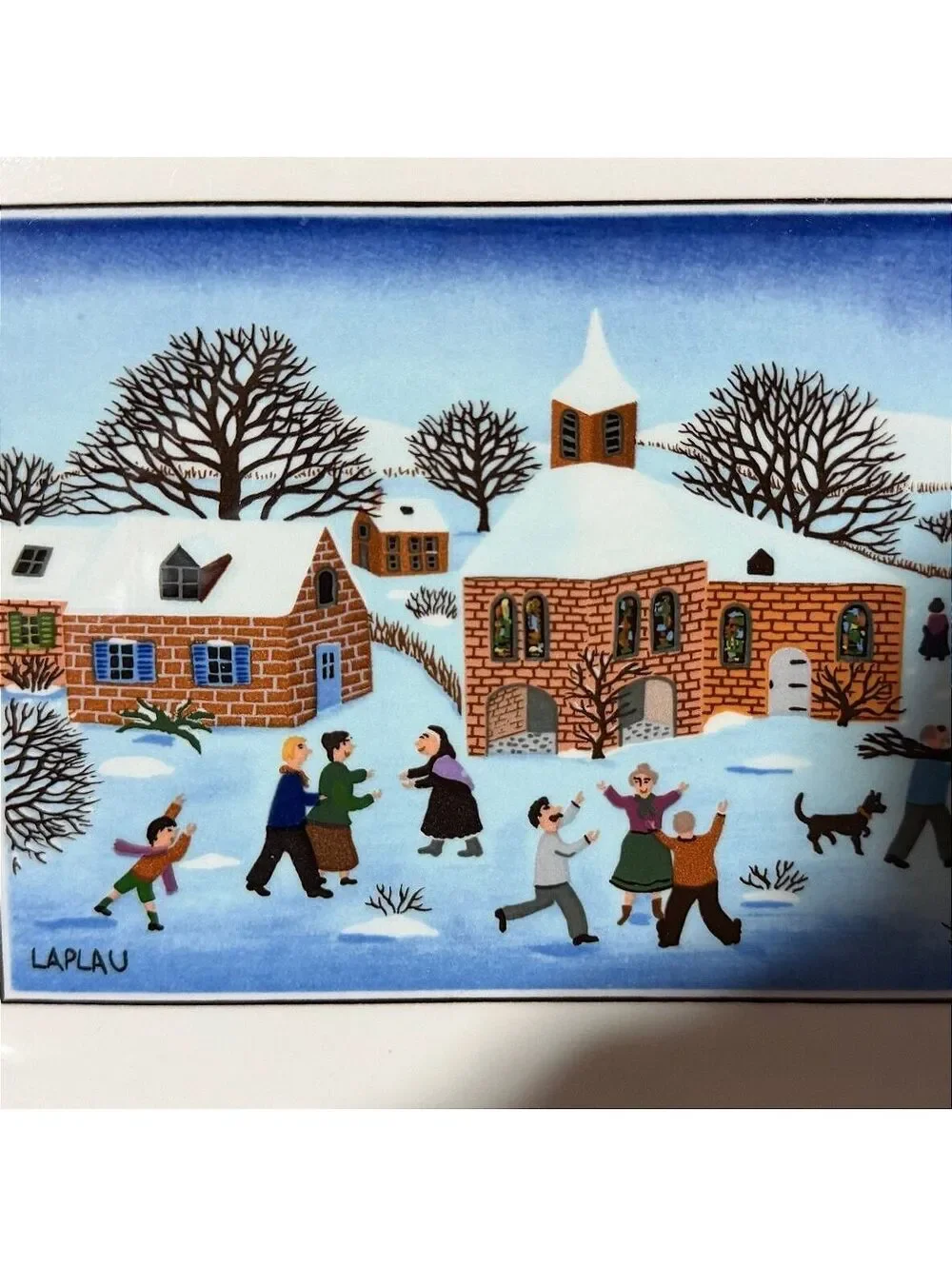 Large Vintage Villeroy & Boch Naif Christmas Laplau Winter Village Tray 13 Inch